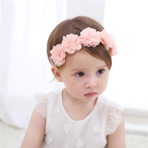 Rannyrena Lace Flower Bow Baby Girls Headband Pink Knot Infant Wrap Soft Chiffon Elastic Baby Turban Hair Band For Newborn Infant Toddler