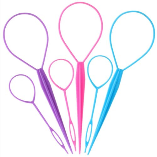 Aigee 6Pcs Topsy Tail And Hair Loop Styling Tool Set Ponytail Makers French Braid Loops In Large And Small Hair Pull Through Tools Pink Blue