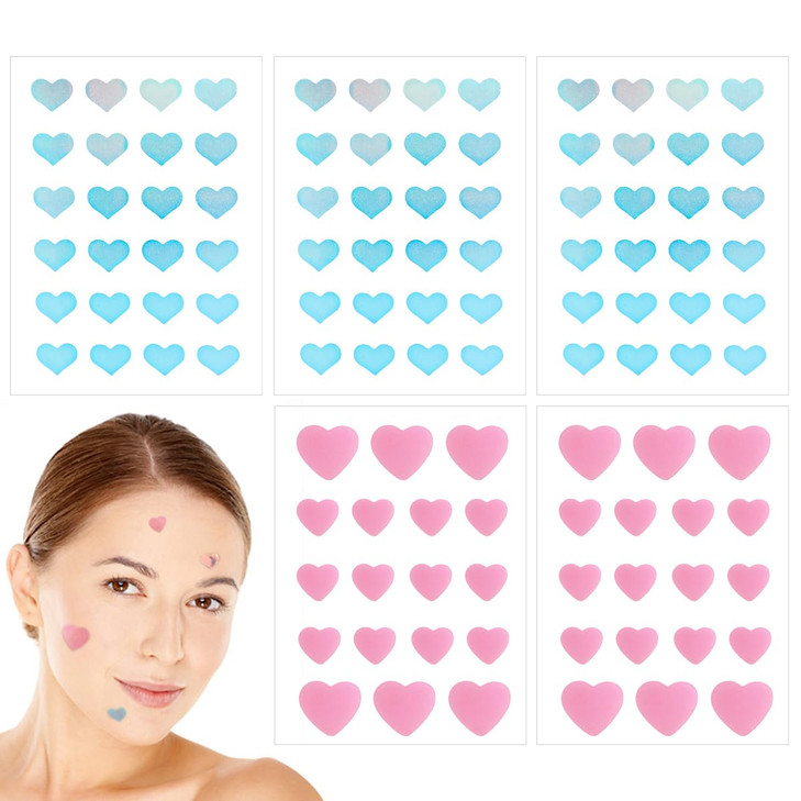Upiqng Pimple Patches Hydrocolloid Heart Shaped 5 Packs 108 Dots Waterproof Facial Pimple Stickers Blemish Cover Acne Stickers Zit Patchs
