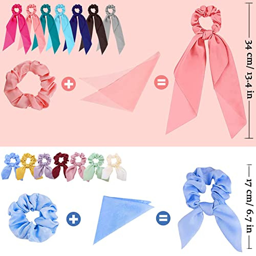 JOACHIO 14 Pieces Hair Scarf Scrunchies, Satin Scrunchies with Bow Hair Ties, Bunny Ear Hair Bands Bowknot Hair Accessories for Women Girls