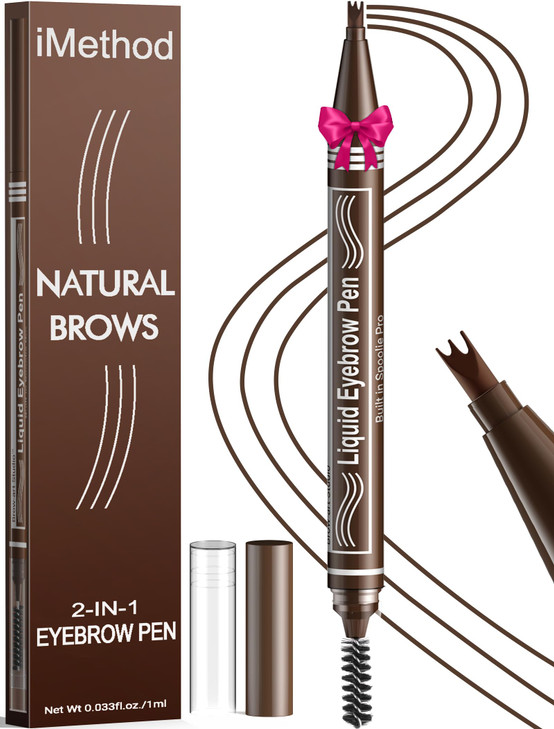 Imethod Microblading Eyebrow Pen Eyebrow Pencil 2 In 1 Dual Ended Eye Brow Pencils For Women With 3 Fork Tip And Spoolie Brush Create