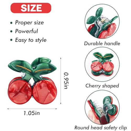 Plwelth Small Cherry Hair Claw Clips Mini Hair Clips For Women Girls Kids Cute Tiny Hair Clips For Thin Thick Hair Non Slip Sweet Barrettes