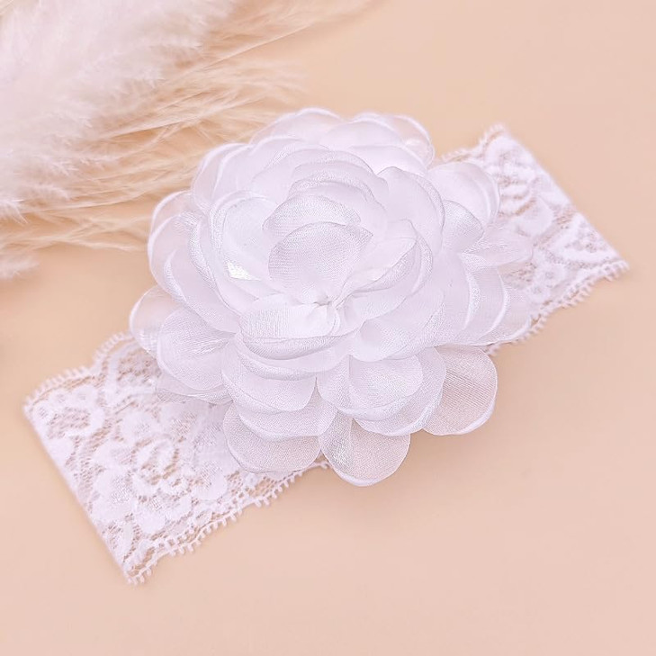Yheahin White Lace Christening Headband For Baby Girl Soft Cotton Flower Baptism Toddler Elastic Hairband Bow Newborn Infant Hair