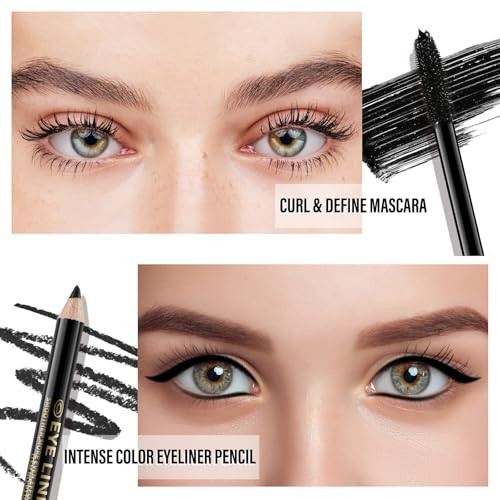 Geuufea 3 Piece Waterproof Mascara And Eyeliner Set Black Volumizing Cream Finish Medium Coverage Unisex