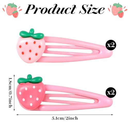 Strawberry Hair Clips Mabor 4Pcs Snap Pink Hair Clips