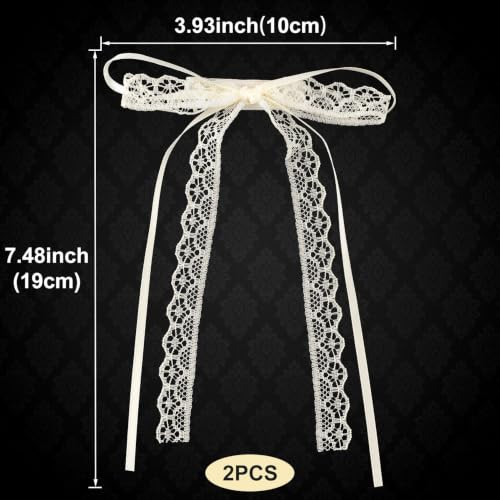 Customylife 2Pcs Beige Lace Hair Bow Clips Cute Coquette Snap Barrettes Bowknot Hair Ribbon For Women Valentines Wedding Prom Decorative