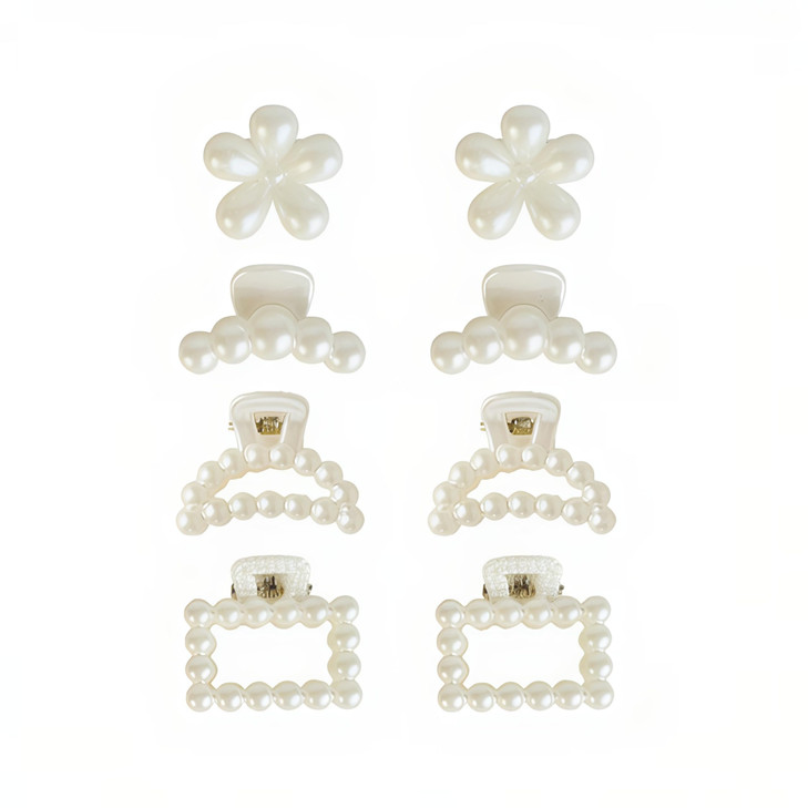 8 Pcs French Mini Pearl Hair Clips For Women Girls Resin Cute Claw Clips Non Slip Small Hair Styling Accessories