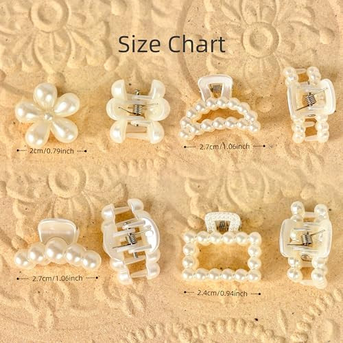8 Pcs French Mini Pearl Hair Clips For Women Girls Resin Cute Claw Clips Non Slip Small Hair Styling Accessories