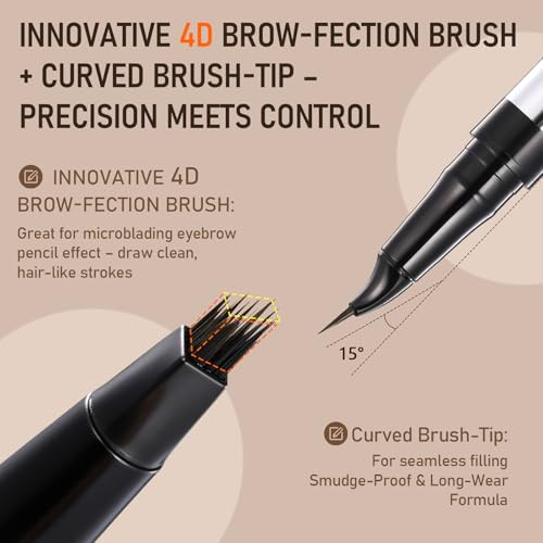Dual Ended Microblading Eyebrow Pencil For Women 2 In 1 Liquid Eyebrow Pencil With Curved Tip And 4D Brow Fection Microblading Pen 02 Brown