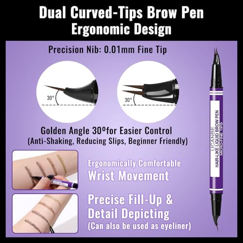 Ucanbe Eyebrow Pen Dual Curved Eyebrow Pencils For Women 2 In 1 Brow Pencil With 2 Fork Tip And Precise Brush Tip For Natural Hair Like
