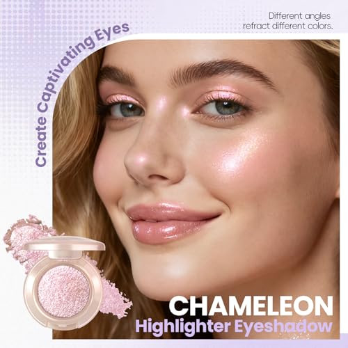 Hosaily Holographic Light Pink Glitter Eyeshadow Multichrome Shimmer Color Shifting Single Eyeshadow Chameleon Metallic Iridescent Eye