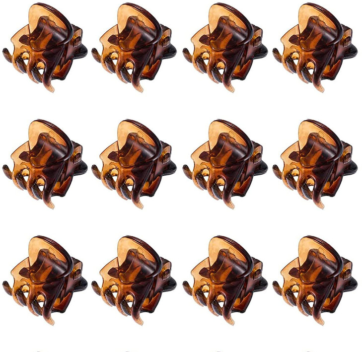 Vipermark 12 Pack Mini Hair Clips Small Plastic Hair Claws Bobby Pins And Sectioning Clamps For Women Girls And Kids Brown