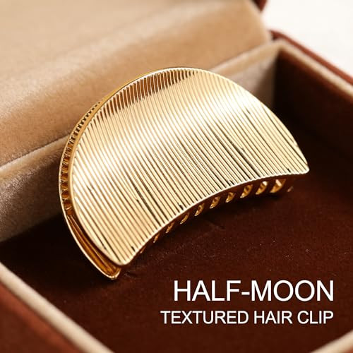 Vin Age Gold Brushed Metal Claw Clip For Women Small Gold Shell Non Slip Moon Shape Jaw Clip Fancy Minimalist Hair Styling Accessory For