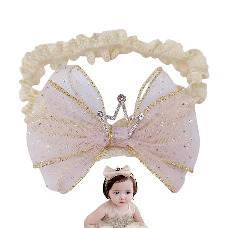 Rannyrena Cute Lace Flower Bow Baby Girls Headband Pink Knot Cream Infant Wrap Soft Chiffon Elastic Baby Turban Hair Band For Newborn Infant