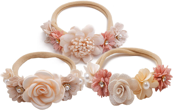 Utaly Flower Headband For Baby Girls 3Pcs Elastic Baby Girl Floral Crown Newborn Infant Toddler Hair Accessories