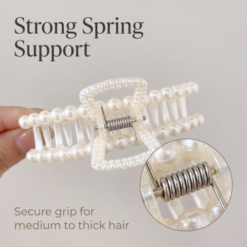 1Pc White Large Hair Clip For Thick Hair Girls Claw Big Hair Clips Hair Claws For Thin Hair Claws Clips For Hair Faux Pearl Claw Clips