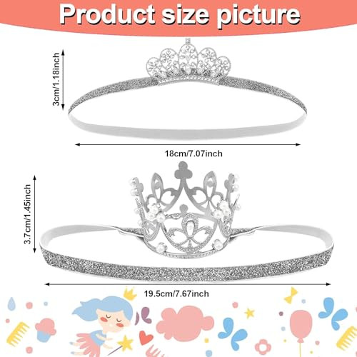 Datingshiny 2Pcs Silver Baby Tiara Glitter Baby Crown Headband Crystal Crown Hair Belt For Little Girl Infant Princess Tiaras Birthday