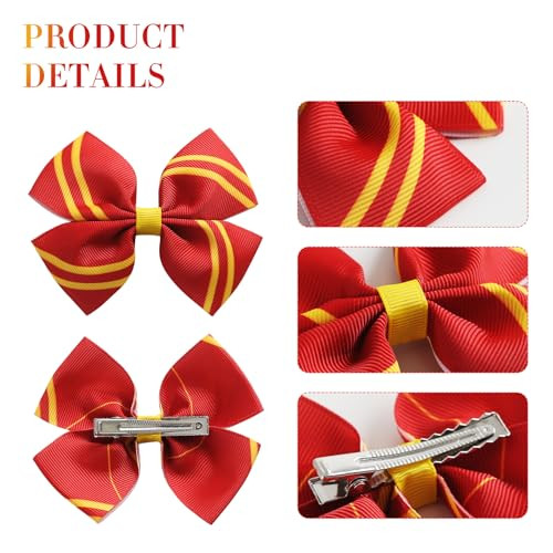 Neujiwo 2Pc Striped Hair Bow Clips Wizard Costume Accessories For Women Red