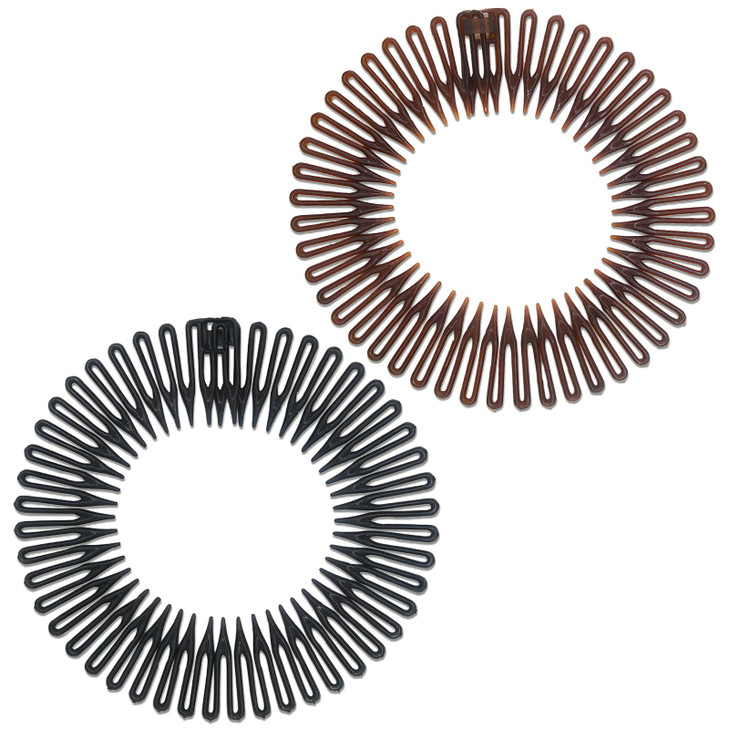 Jaasuee Women S Classic Nylon Flexible Comb Headband With Tooth For All Hair Types Stylish And Easy To Use Brown Plus Black