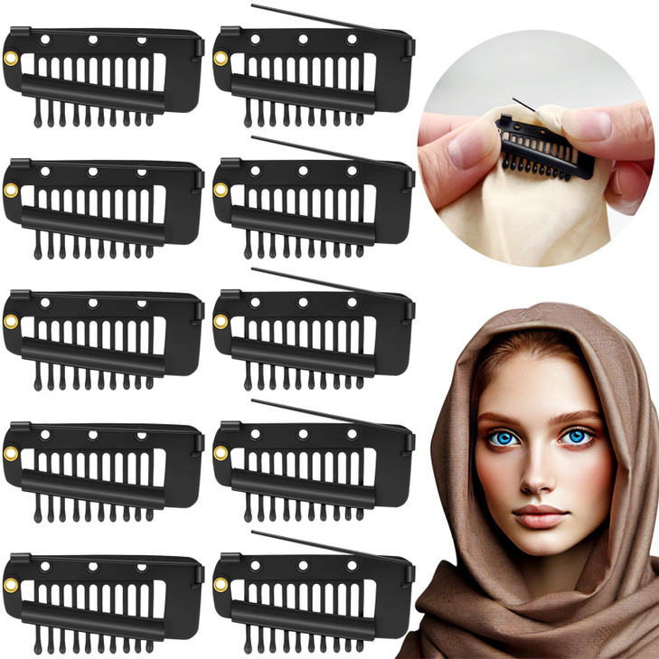 Jaasuee 10 Pcs Safety Pin Snap Comb Hair Clips For Securing Dupatta Turban Scarf Wedding Veil And Wig Piece Secure Headscarf Clips With