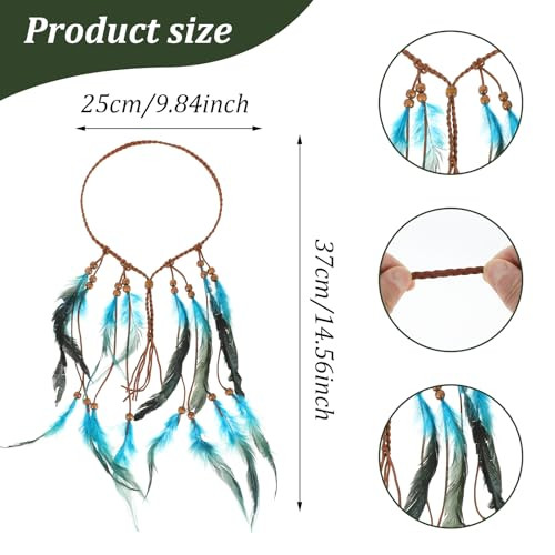 Oruola Native American Headband Blue Indian Feather Headdress For Women Boho Indian Feather Headband Hippie Headpiece Gypsy Indians Costume