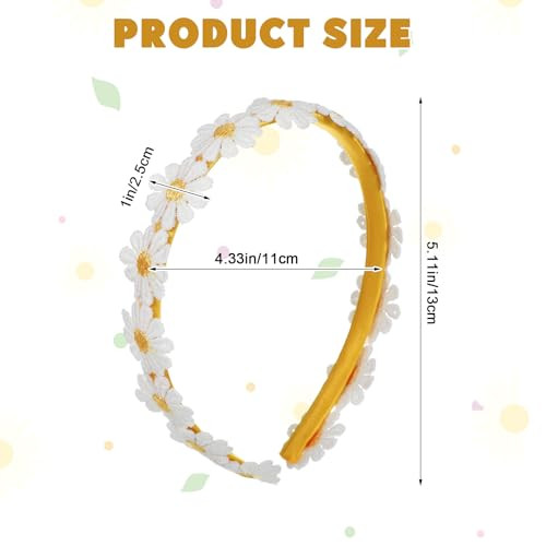 Xinjoduz Daisy Hair Band 5.1 X 4.33 Flower Hippie Daisy Headband Yellow Embroidery Flower Hair Bands Little Fall Floral Crowns Bands