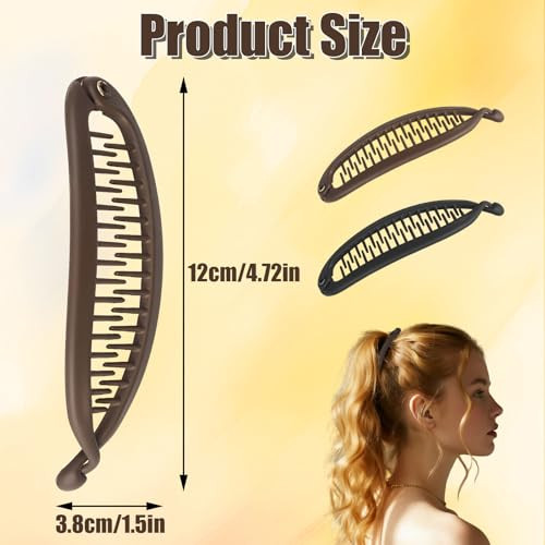 2Pcs Banana Clips For Women Thick Thin Hair Small Claw Clips Classic Banana Clip For Hair Curly Hair Styling Curly Lady Ponytail Retro