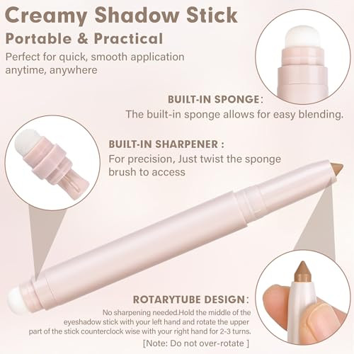 Long Lasting Eyeshadow Stick Waterproof Cream Eye Shadow Sticks Pencil With Built In Sharpener And Blending Brush Natural Finish Easy