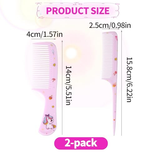 2Pcs Pink Cute Hair Combs Set For Girls Fine Tooth Comb And Rat Tail Styling Comb Mini Baby Plastic Hairbrush Tools Accessories For Toddlers