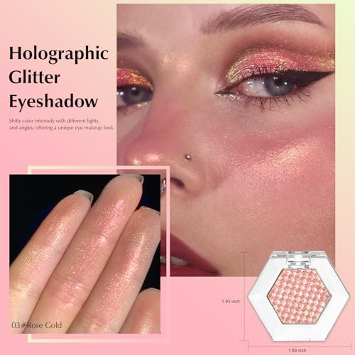 Wugbc Rose Gold Glitter Eyeshadow Palette Multichrome Chameleon Cream To Powder Eye Shadow Color Shifting Holographic Eyeshadow Shimmer
