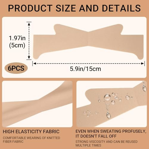 Beiqiya 6Pcs Neck Strips Invisible Elastic Tape For Women And Men Self Adhesive Necktape For Improving Wrinkles Neck Lines Skin Color