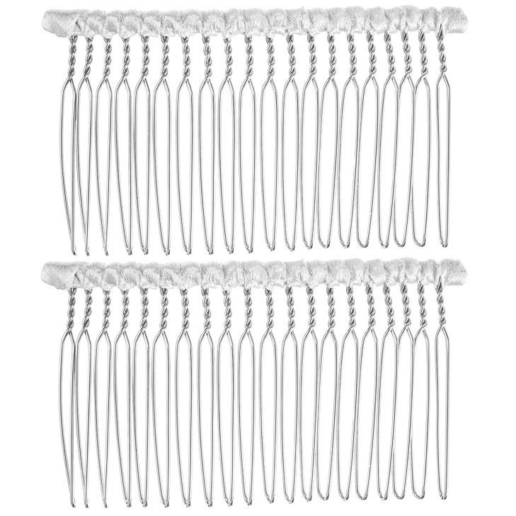 Long 20 Teeth Ribbon Wrapped Metal Comb White French Vintage Style Hair Clips Pins Accessories Supplies 8Cm X 4.5Cm Perfect For Holding Any
