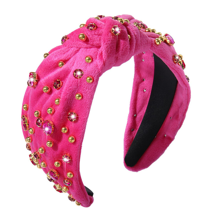 Yahpern Crystal Knotted Headband For Women Sparkly Rhinestone Jeweled Headbands Gold Beads Embellished Headband Wide Top Knot Velvet