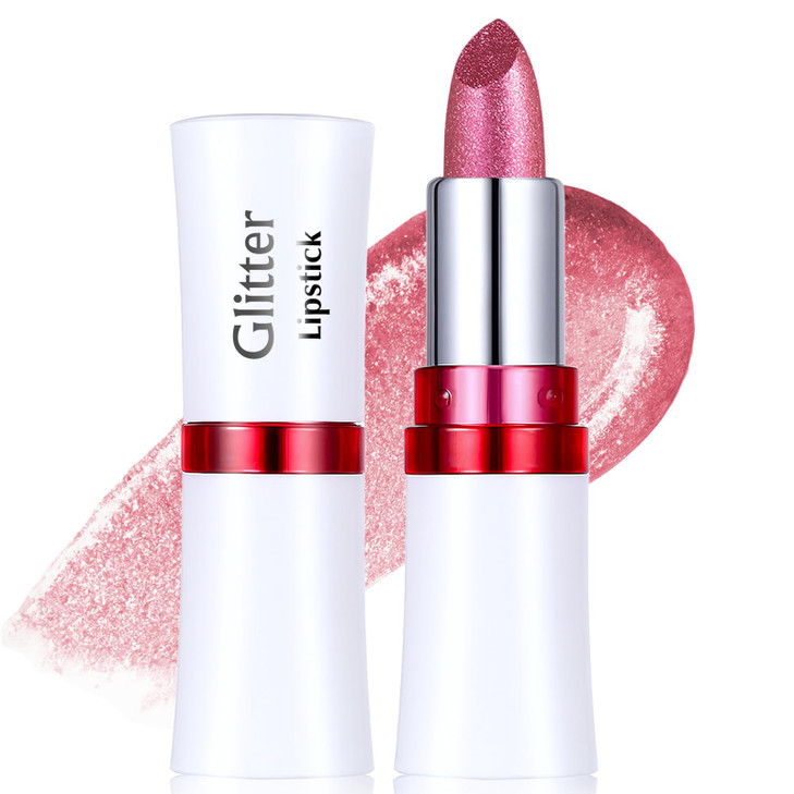 Wugbc Mauve Pink Lipstick Glitter Lipstick Metallic Shine Shimmer Finish Long Lasting Sparkle Lip Color High Pigmented Lightweight Non