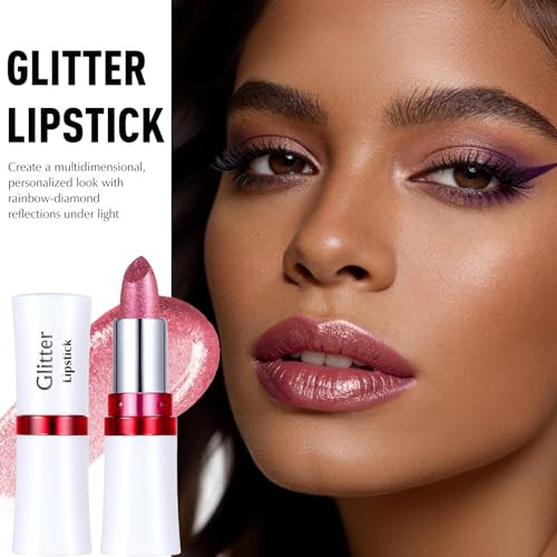 Wugbc Mauve Pink Lipstick Glitter Lipstick Metallic Shine Shimmer Finish Long Lasting Sparkle Lip Color High Pigmented Lightweight Non