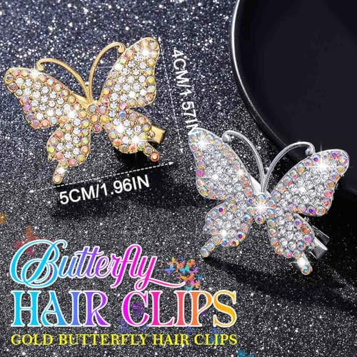 Bartosi Butterfly Hair Clips Gold Fancy Hair Clip Rhinestone Butterfly Hair Accessories For Women And Girls Pack Of 2