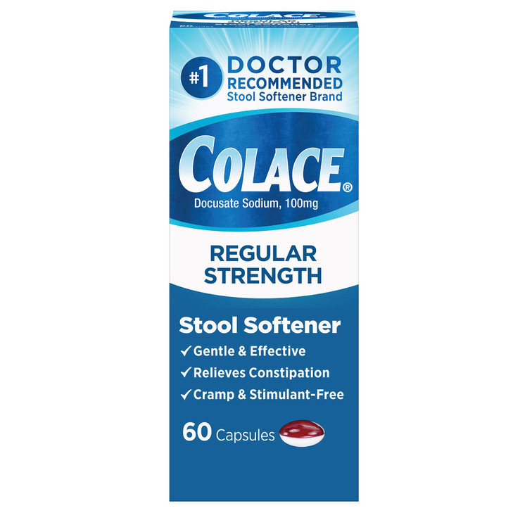 Colace Stool Softener 100 mg, 60 Capsules, Constipation Relief, Docusate Sodium, Gentle Docusate, Stimulant-Free, Regular Strength, #1 Doctor Recomme