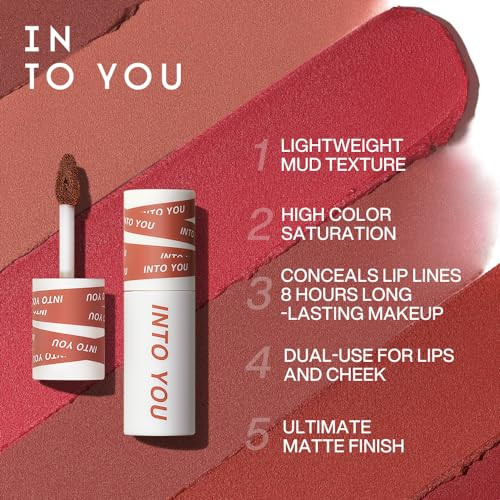 Into You Matte Nude Lipstick For Women Waterproof Liquid Lipstick Long Lasting Makeup With Lightweight Mud Texture Dual Use For Lips And