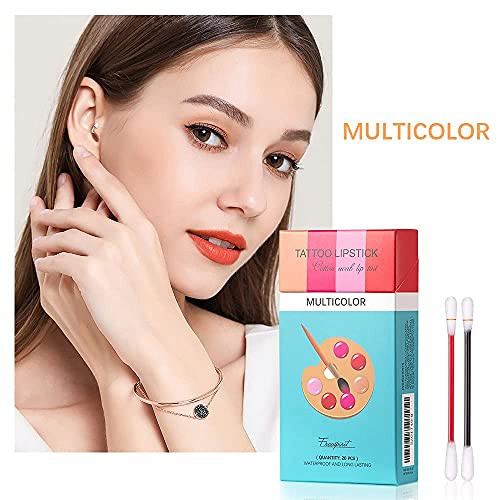 Flipnex 20Pcs Cotton Swab Tattoo Lipstick Tattoo Lipstick Cotton Swab Lip Tint Waterproof And Long Lasting Liquid Non Stick Portable Lip