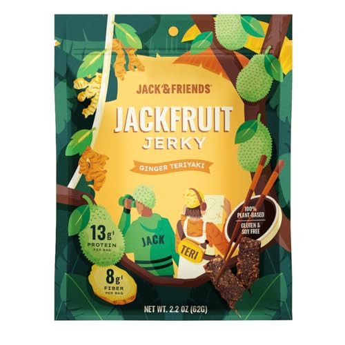 Jack And Friends Jackfruit Jerky Ginger Teriyaki Plant Based Vegan Jerky Snack Healthy Meatless Jerky Alternative Made From Jackfruit 13G