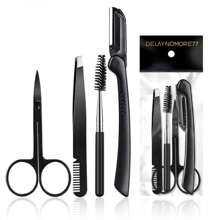 4 In 1 Eyebrow Grooming Kit With Razor Tweezer Scissor And Eyelash Curler