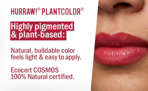 Hurraw Plantcolor Lip Color No. 1 Red Shade. Highly Pigmented Tinted Balm And Lipstick Alternative. Vegan And All Natural. Easy Application.