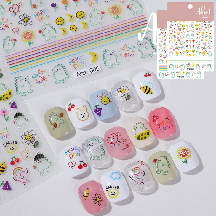 Dinosaur Nail Art Stickers Decals Cute Monster Nail Art Sticker Flower Loving Smile Decals 3D Self Adhesive Diy Design Fashion Trend Glamour