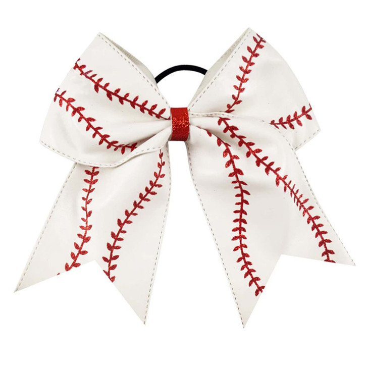 Softball Baseball Hair Bows Softball Bows For Women 7Inch Glitter Leather Baseball Cheer Bow Elastics Hair Ties Bands Ponytail Holder For