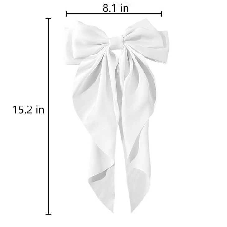 Large Hair Bow Clips For Women Girls Silky Satin Hair Barrettes With Long Ribbon Tail White Hair Bows Slides Wedding Hair Accessories For