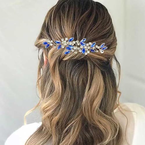 Betiteto Crystal Bridal Hair Pins Sparkle White Blue Rhinestone Wedding Hair Piece Accessories For Women Girls Pack Of 2