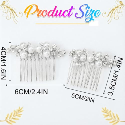 Brishow Silver Pearl Hair Comb Bridal Rhinestone Hair Combs Wedding Decorative Hair Accessories For Bridesmaids 2 Pcs