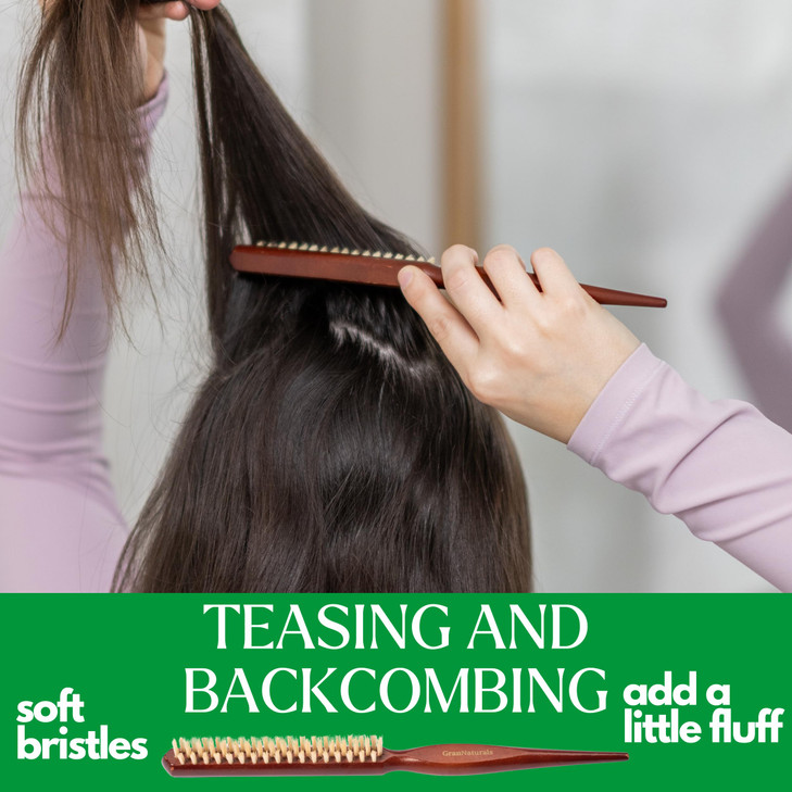 Grannaturals Soft Boar Bristle Teasing Brush For Slick Back Hair Backcombing Edge Control Smoothing Baby Hairs To Create Volume And Sleek