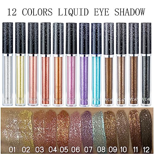 Dekrion Glitter Eyeshadows Liquid Eyeshadows Long Lasting Metals Gloss Sparkling Silver Gold High Pigmented Colorful Glitter Eye Shadows 08