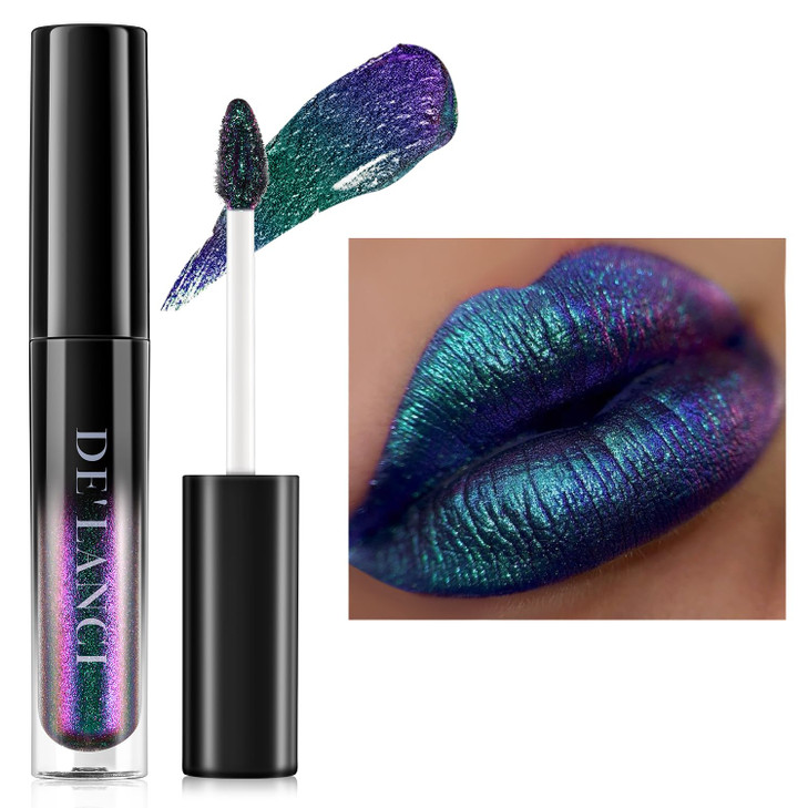 Oygcee Chameleon Liquid Lipstick Blue Green Purple Color Shimmer Metallic Colourful Lip Gloss For Women Girls Lips Makeup Gift Hydrating